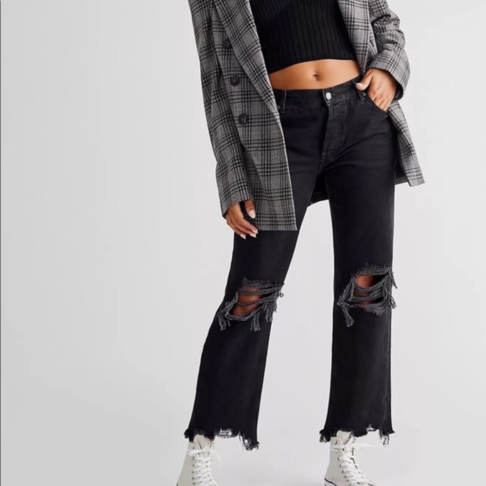 Free People Distressed Wide Leg Jeans